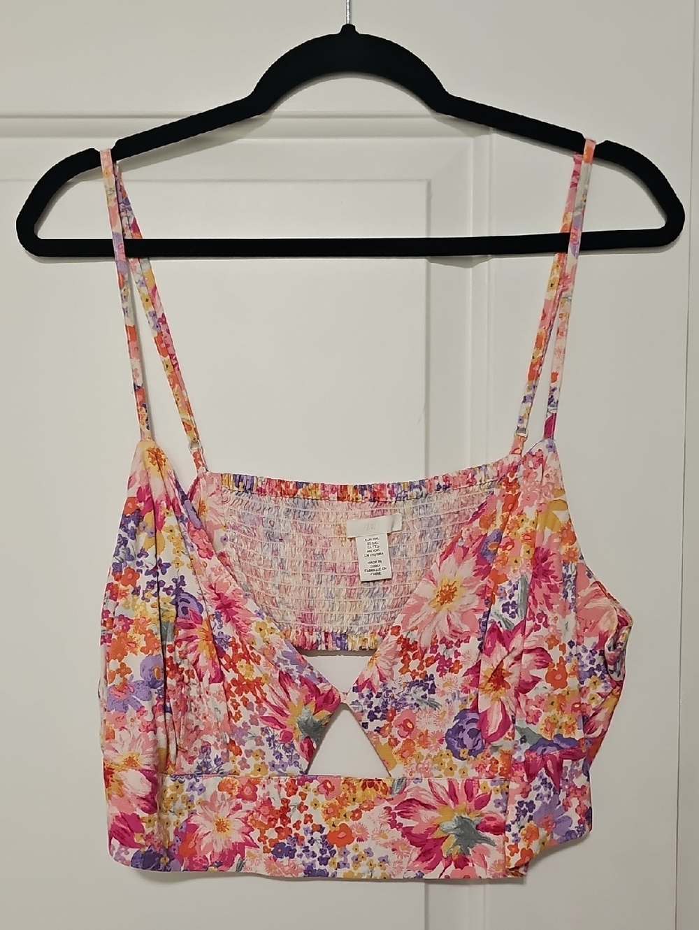 H&M Pink Multi Floral Cutout Crop Tank